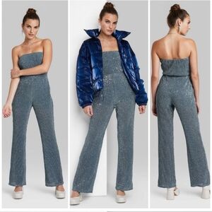 Women's Strapless Sequin Mesh Jumpsuit Wild Fable Small BLUE NOT F0R SALE